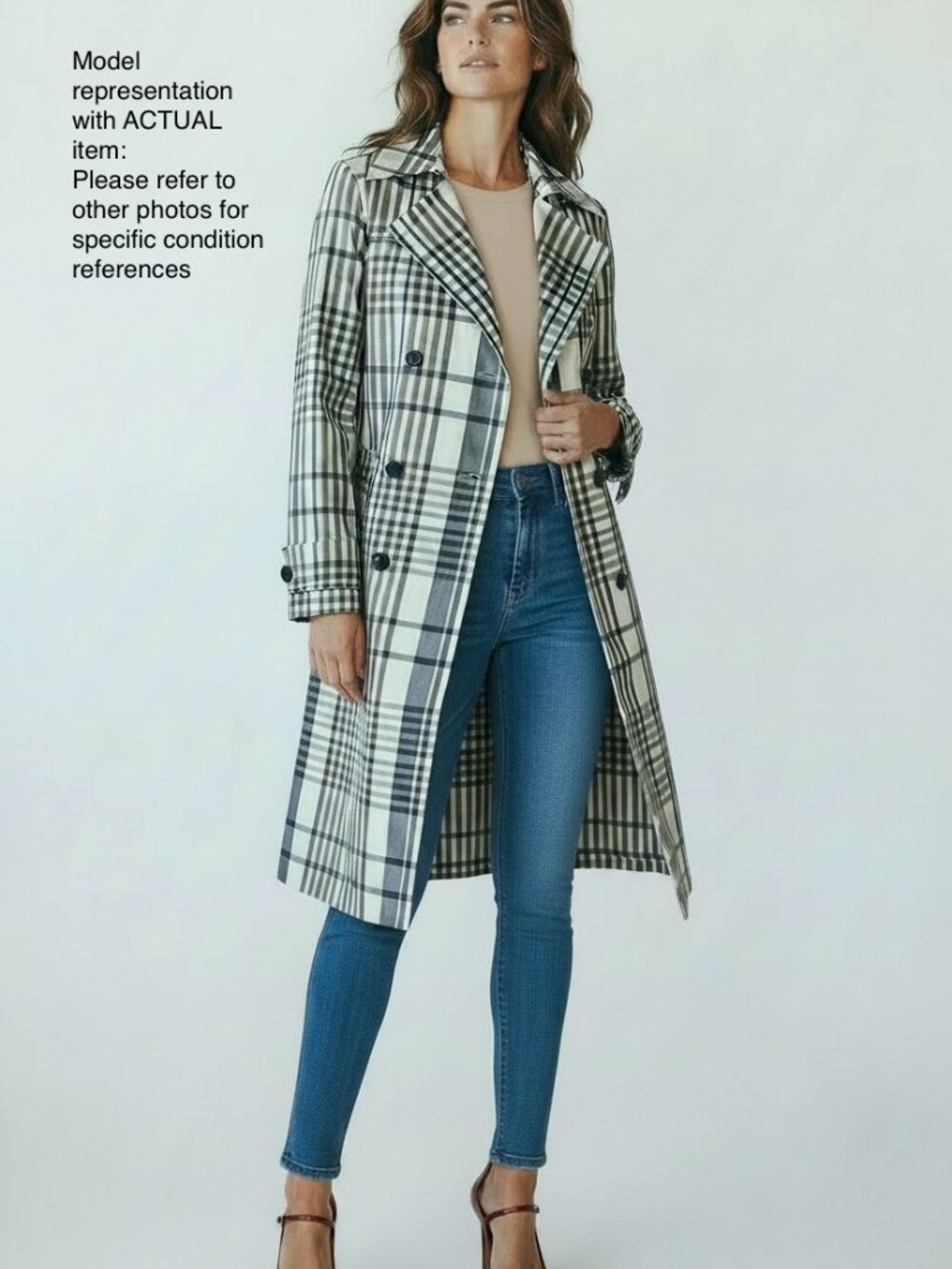 Something Navy Water Resistant Plaid Glossy Trench Coat